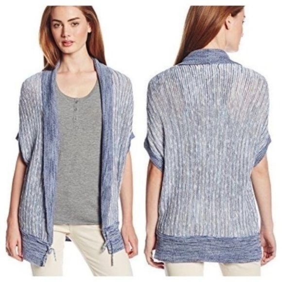 Lucky Brand XS Marled Blue Knit Short Sleeve Cardigan Sweater - Picture 10 of 10